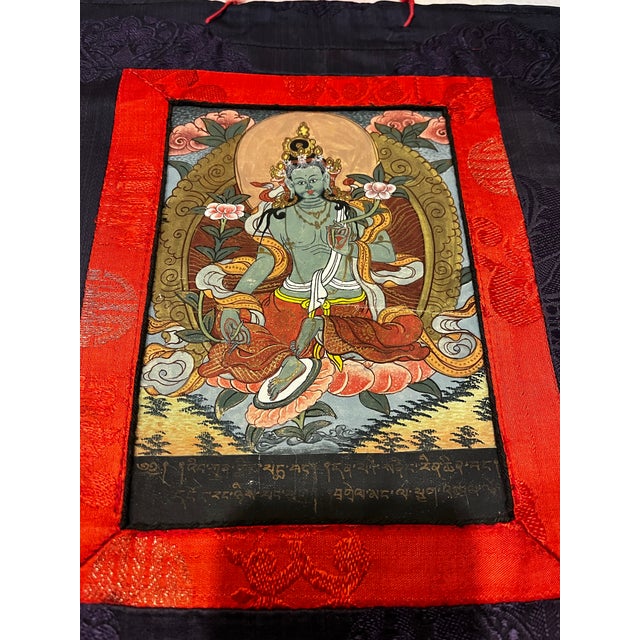 Antique Tibetan Green Tara Thangka, Qing Dynasty (18th–19th Century) For Sale - Image 4 of 12