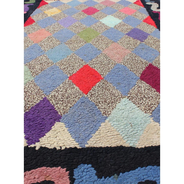 Textile American Hooked Rug With Colorful All-Over Diamond Design With Charcoal Border For Sale - Image 7 of 9