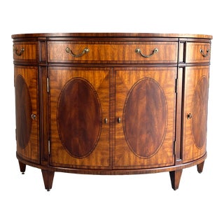 Ethan Allen Regan Regency Style Mahogany Demilune Buffet or Credenza With Inlay For Sale