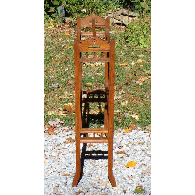 Late 19th Century Antique Victorian Aesthetic Movement Solid Oak Towel Rail Quilt Rack For Sale - Image 5 of 13