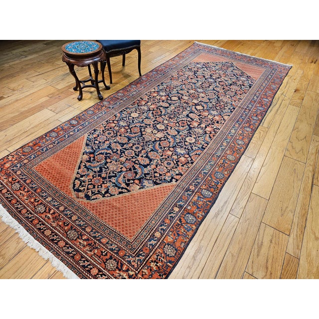 Textile Vintage Persian Malayer Gallery Area Rug, Hand-Knotted Wool, Geometric Pattern, 5x13, Navy & Terracotta For Sale - Image 7 of 16