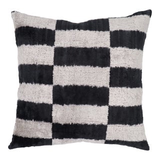 Contemporary Black and White Handmade Velvet Pillow and Down Feather Insert For Sale