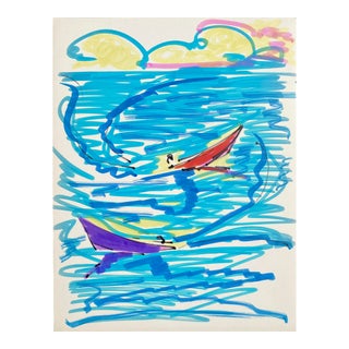 1960s Alexandra Merker Motorboat Cape Cod Seascape For Sale