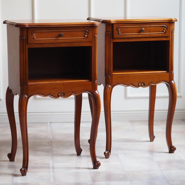 1970s Louis XV Style Cherry Wood Bedside Tables, 1970, Set of 2 For Sale - Image 5 of 11