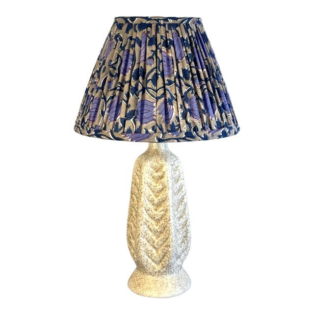 1950s Mid Century Modern Ceramic Lamp With Custom Gather Pleated Shade For Sale