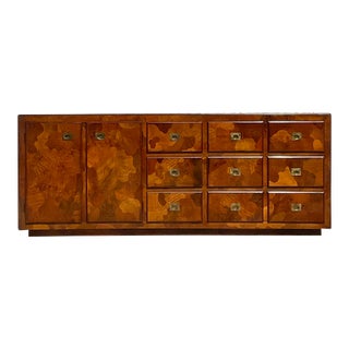 Mid 20th Century Vintage Boho American of Martinsville Camo Olive Wood Credenza For Sale