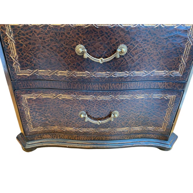 Early 21st Century Early 2000s Regency Style 3-Drawer Chest, Black With Embossed Faux Leather & Gold Detail For Sale - Image 5 of 10