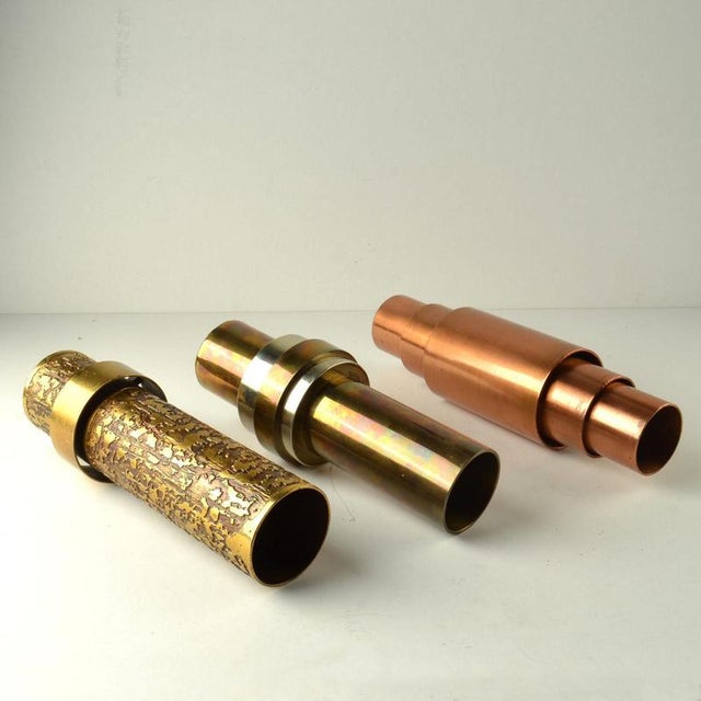 Sculptural Brass Cylinder Vases, Germany, 1970s, Set of 3 For Sale - Image 12 of 13