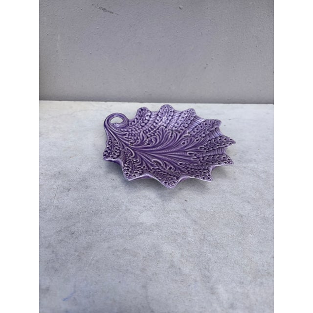 French Country Rare French Majolica Purple Dish Leaf Onnaing, Circa 1890 For Sale - Image 3 of 4