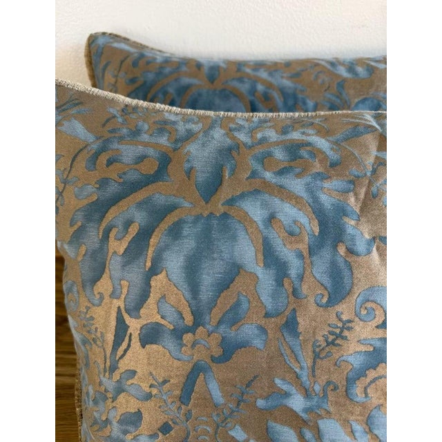 Pair of Custom Fortuny Textile Pillows With Velvet Backs For Sale In Los Angeles - Image 6 of 10