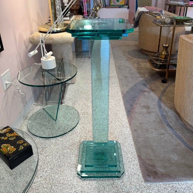 Mid-Century Modern Vintage Stacked Glass Pedestal 36.5” For Sale - Image 3 of 9