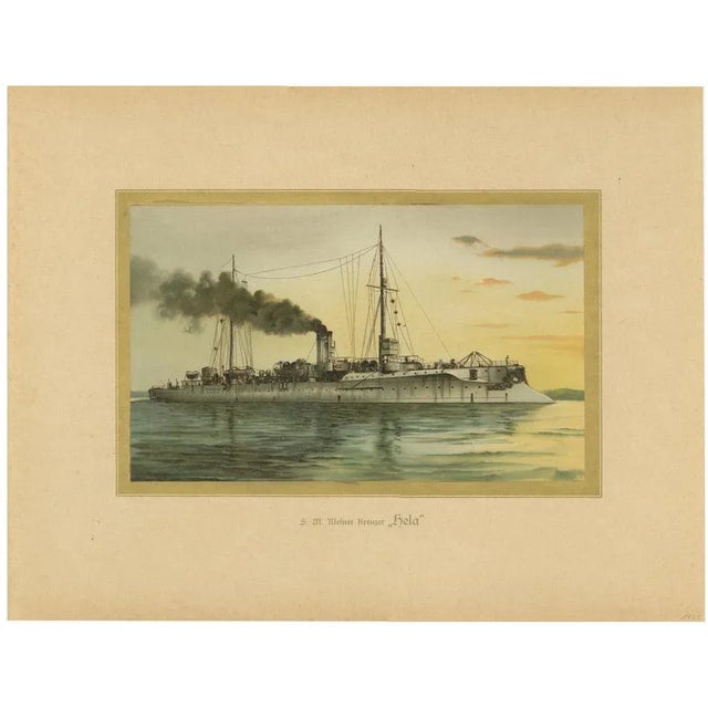 SMS Hela: German Light Cruiser in Pre-WWI, 1903, Chromolithograph on Paper For Sale - Image 6 of 6