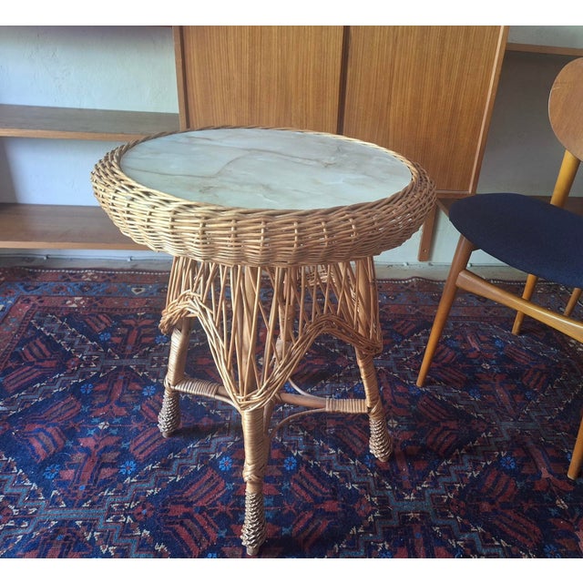Mid-Century Modern Circular Bamboo and Faux Marble Coffee Table, 1960s For Sale - Image 3 of 8