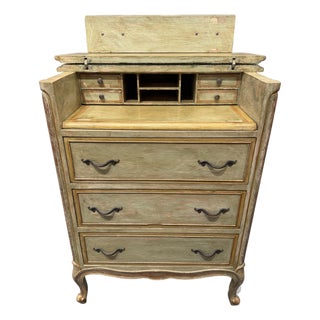 1940s Mid Century French Provincial Fall Front Desk Chest For Sale