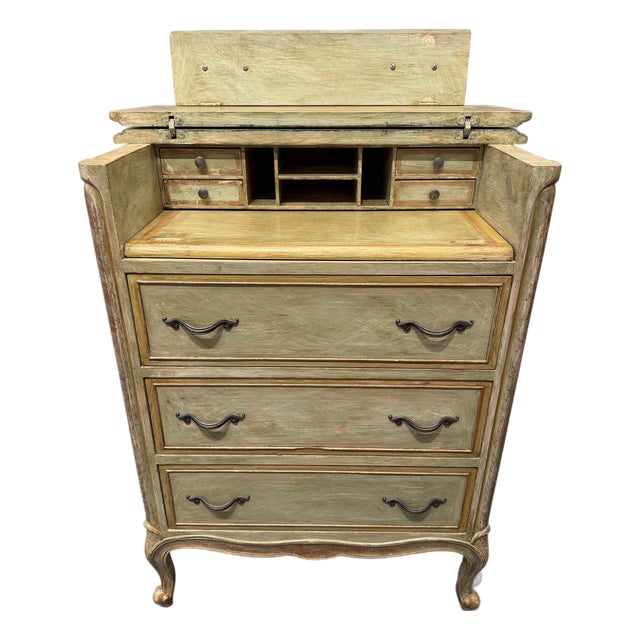 1940s Mid Century French Provincial Fall Front Desk Chest For Sale