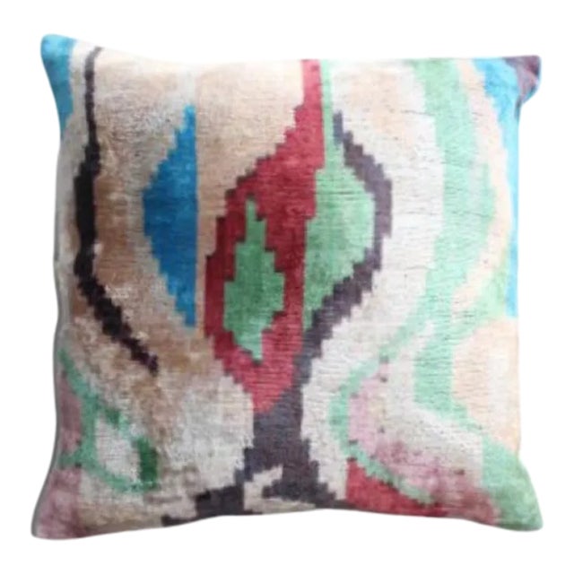 Contemporary Velvet Ikat Bohemian Throw Pillow For Sale