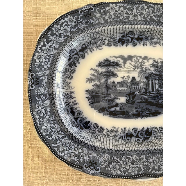 Ridgway Porcelain Antique Mid-19th Century Ridgways “Grecian” Blue Transferware Graduated Platters (15”, 17”, & 19”) - Set of 3 For Sale - Image 4 of 12
