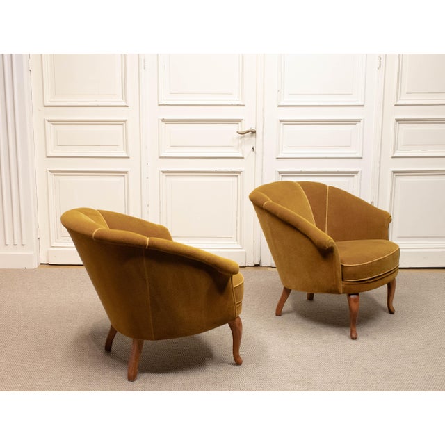 Swedish Grace Shell Back Club Chairs in Velvet, 1940s, Set of 2 For Sale - Image 3 of 18