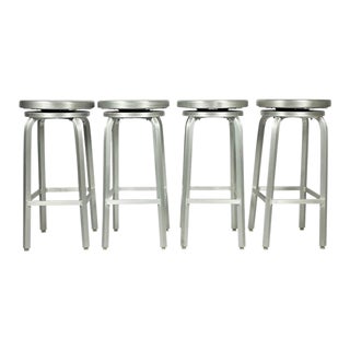 2000s Aluminum Barstools With Swivel Seats- Set of 4 For Sale