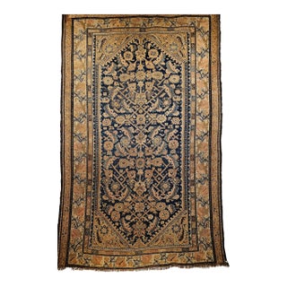Antique Persian Malayer Area Rug, Allover Herati Geometric Design, Navy & Ivory, 4’ X 7’ For Sale