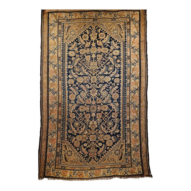 Antique Persian Malayer Area Rug, Allover Herati Geometric Design, Navy & Ivory, 4’ X 7’ For Sale