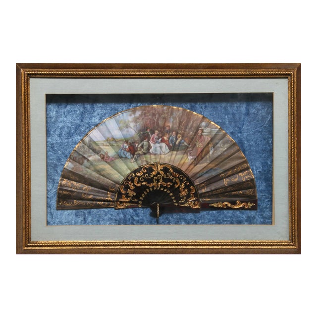 Fan With Romanticism Art Theme, Unknown Artist Fan With Gold-Gilt For Sale