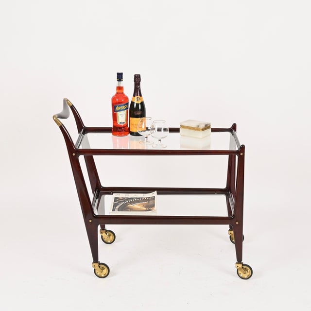 Large Wood and Brass Mod. 58 Bar Cart, Italy, 1952 For Sale - Image 9 of 18