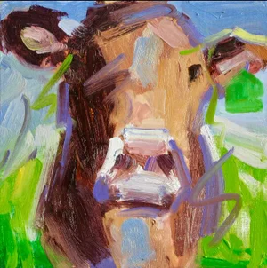 Abstract Cow (Brown and Green) Contemporary Oil Art