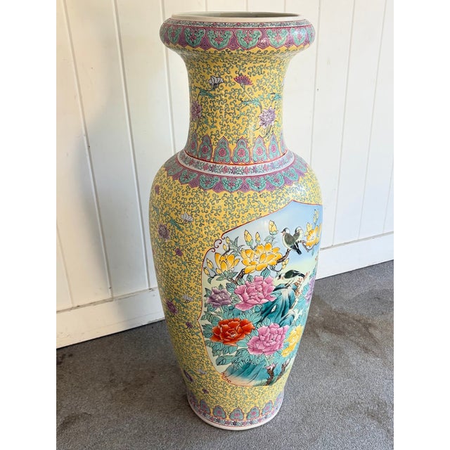 Ceramic Giant Oversized Chinese Yellow Floral Ceramic Floor Vase For Sale - Image 7 of 7