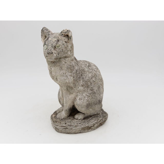 French Vintage Reconstituted Stone Cat Garden Statue, English 1970s For Sale - Image 3 of 8