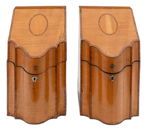 A Pair of George III Mahogany and Satinwood Cutlery Boxes