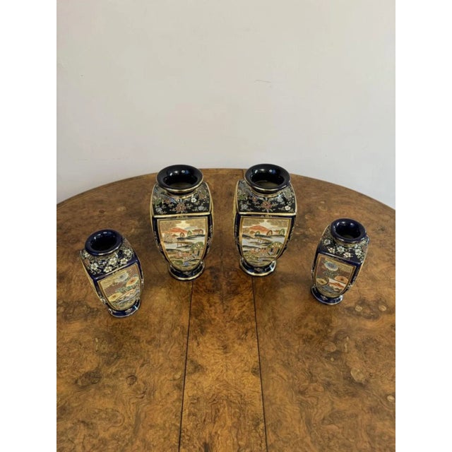 Brown Antique Japanese Satsuma Vase Set, 1900, Set of 4 For Sale - Image 8 of 10