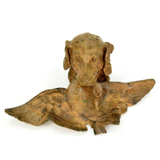 Antique Bronze Hunting Dog Inkwell with Duck, 1900s For Sale - Image 3 of 7