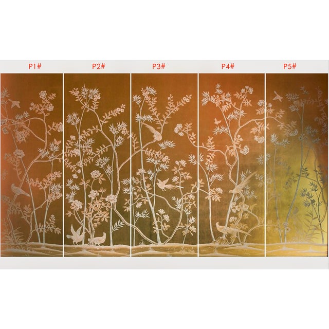 W36" * H100"/Panel, Hand-Painted Chinoiserie Birds and Flowers Wallpaper, Gold Leaf Wallpaper, Custom Panel Size Available For Sale - Image 11 of 11