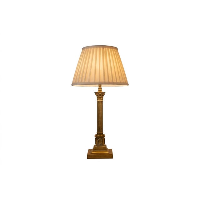 Louis XVI Neoclassical Gilded Brass Fluted Column Table Lamp with Laurel Wreath Relief, Europe, 1930s For Sale - Image 13 of 13