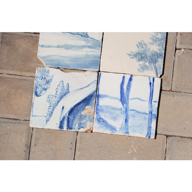 18th Century Antique 18th Century Portuguese Baroque Blue & White Tiles With Pastoral Landscape Motifs Set of 6 For Sale - Image 5 of 6
