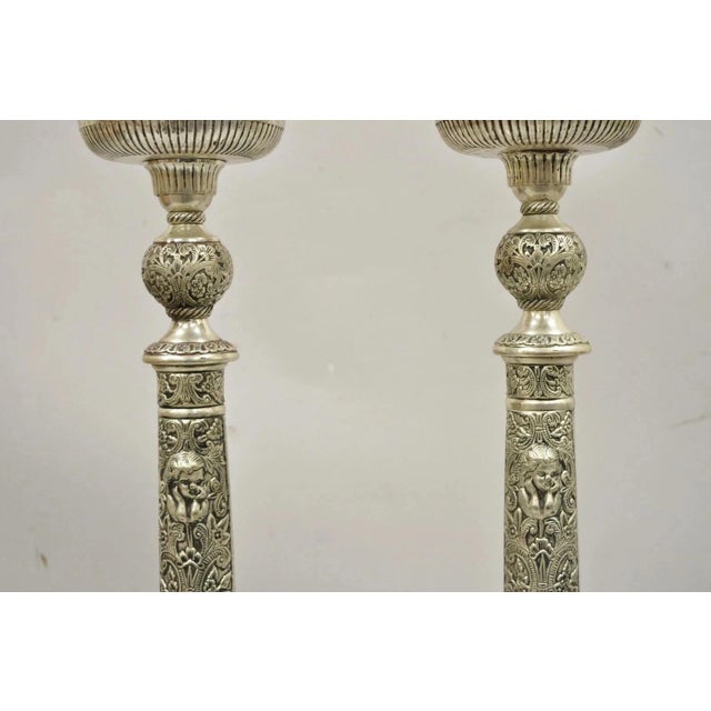 Renaissance French Renaissance Silver Plated Tall Ornate Compote Centerpiece Dish Bowl Pair For Sale - Image 3 of 12