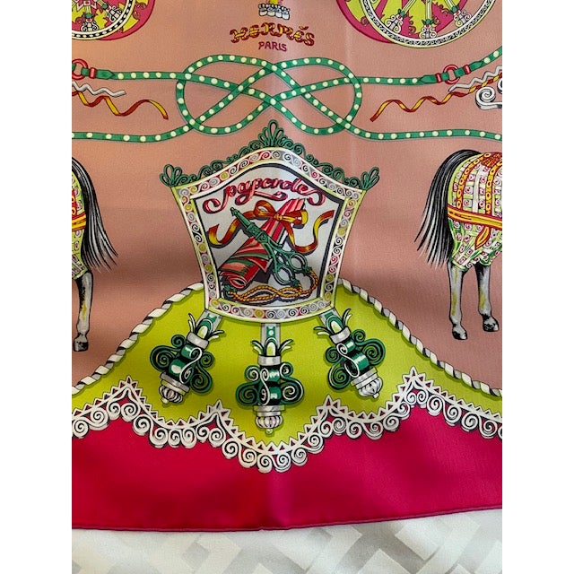 Hermès Hermes Paperoles 90 Silk Scarf Carriages & Nobles by C. Stuhlhofer-Mayr (2001) For Sale - Image 4 of 14