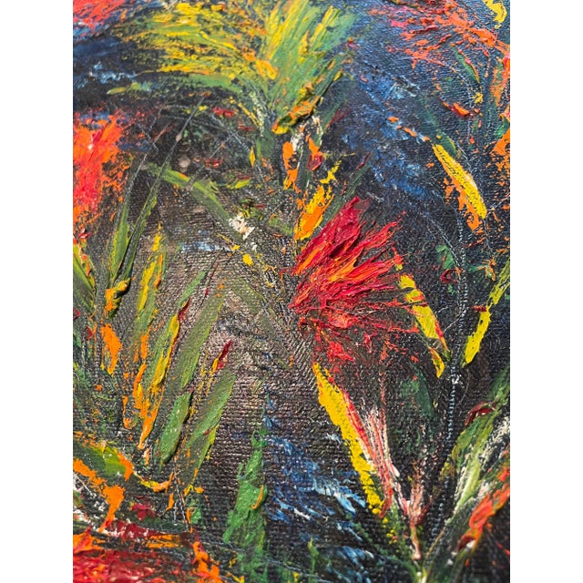 Vintage Contemporary Impasto Floral Still Life Framed Original Oil Painting, Red, Blue, Green For Sale In Houston - Image 6 of 11