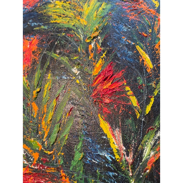 Vintage Impasto Contemporary Floral Still Life Framed Original Oil Painting, Red, Blue, Green For Sale In Houston - Image 6 of 11