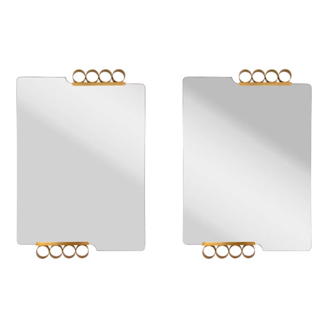 Pair of Mirrors Brass Disc Gray Tinted Glass by Modernindustria, Italy, 1970s For Sale