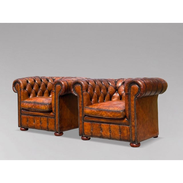 19th Century Leather Chesterfield Club Armchairs, 1880s, Set of 2 For Sale - Image 6 of 11