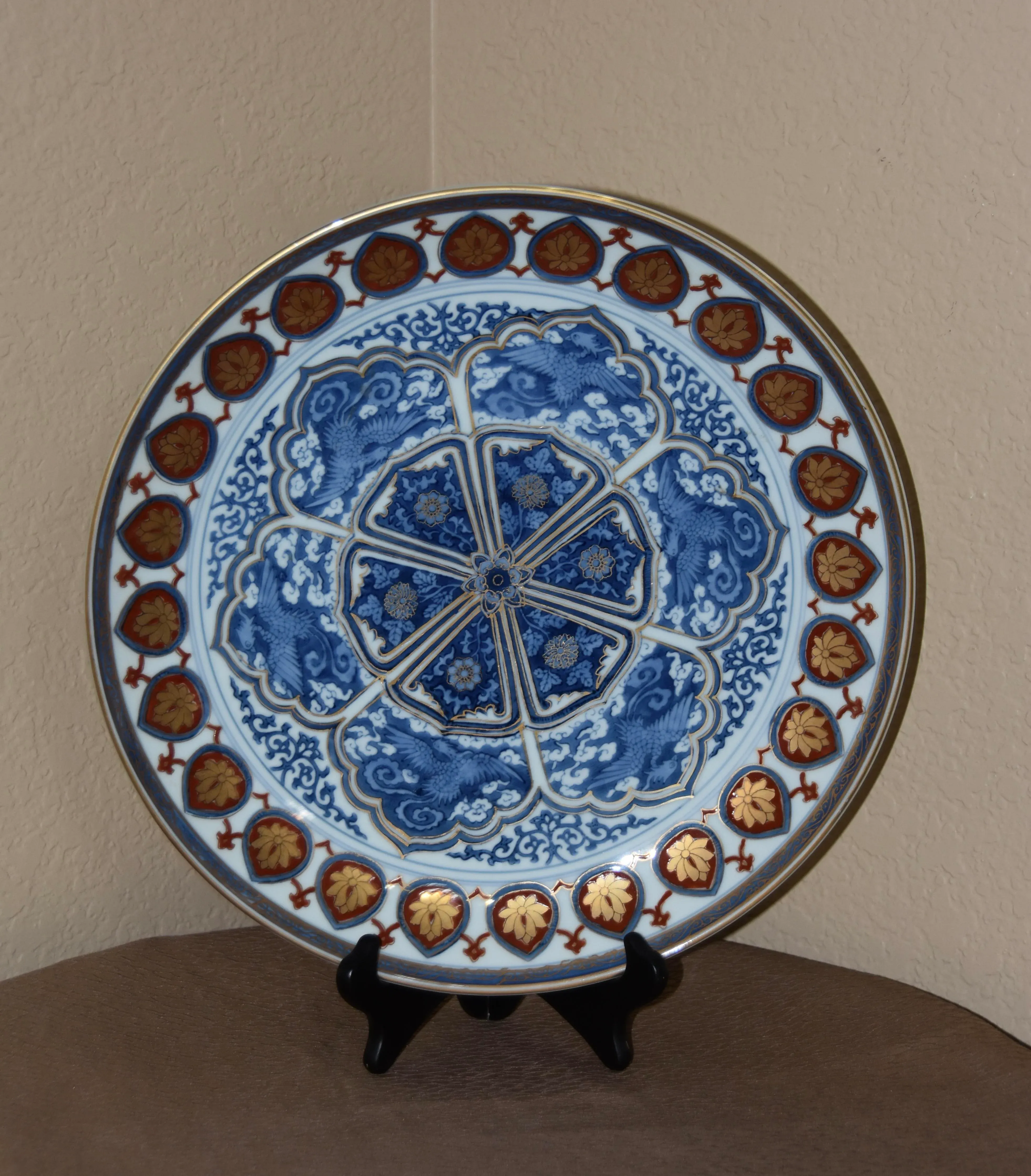 Gold Imari Hand Painted Decorative Plate Lotus & Blue Phoenix