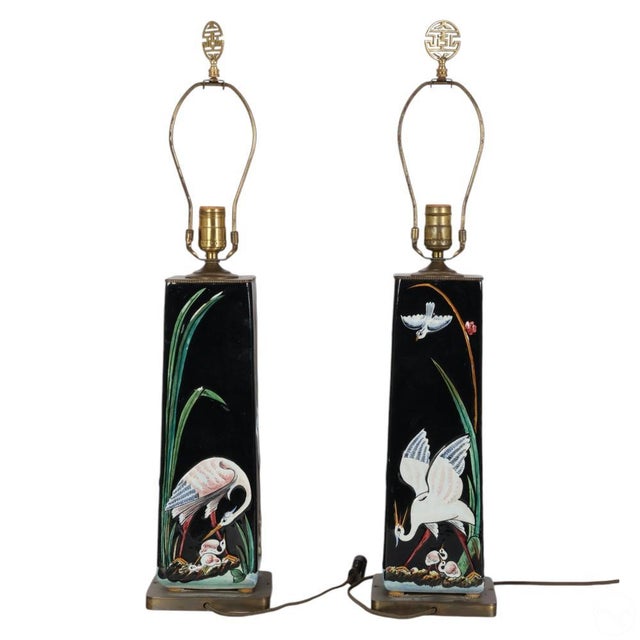 Mid-Century Modern 1940's Italian Majolica Bird Themed Lamps- A Pair For Sale - Image 3 of 6