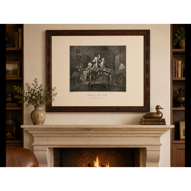 Description An authentic 1837 engraved print after William Hogarth’s Charity in the Cellar, engraved by T. Trotter and...
