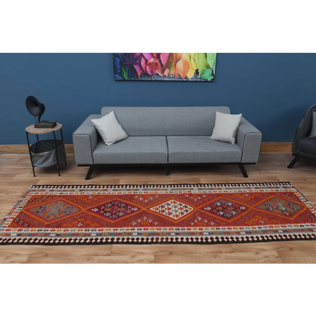 Turkish 1970s Vintage Turkish Handmade Wool Cotton Red Runner Rug For Sale - Image 3 of 11