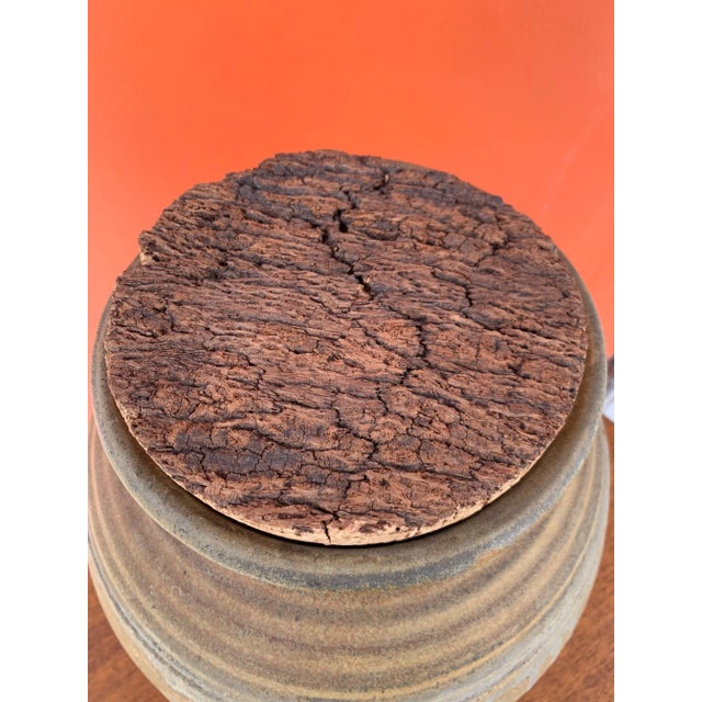 Mid-Century Modern Large 1974 Studio Pottery Jar With Natural Cork Stopper For Sale - Image 3 of 11