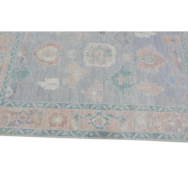 Early 21st Century Blue Multicolor Handwoven Turkish Oushak Rug 4'11" X 7' For Sale - Image 5 of 10