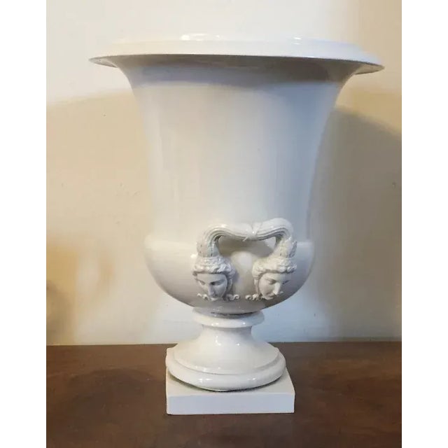 Antique Early 19th Century French Empire Porcelain Campagna Urn with Mask Handles For Sale - Image 12 of 13