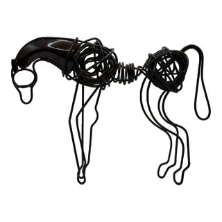 Vintage Wire Horse Sculpture, Black Metal Equestrian Decor For Sale